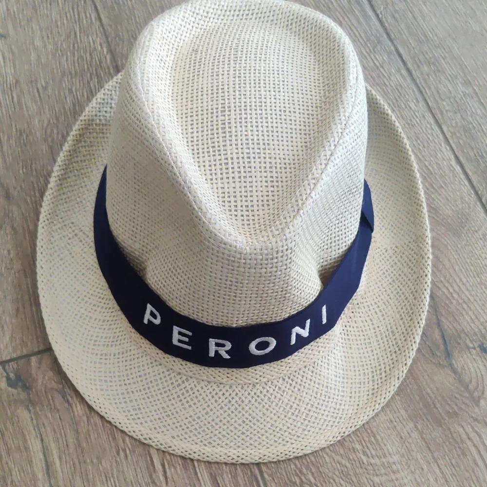 Italian Beer PeroninCream Fedora Hat with Navy Band